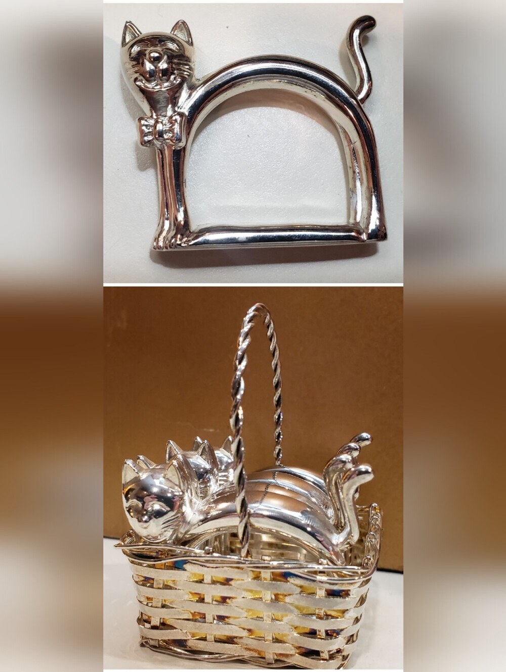 Silver Plated Basket Of Kittens Napkin Rings